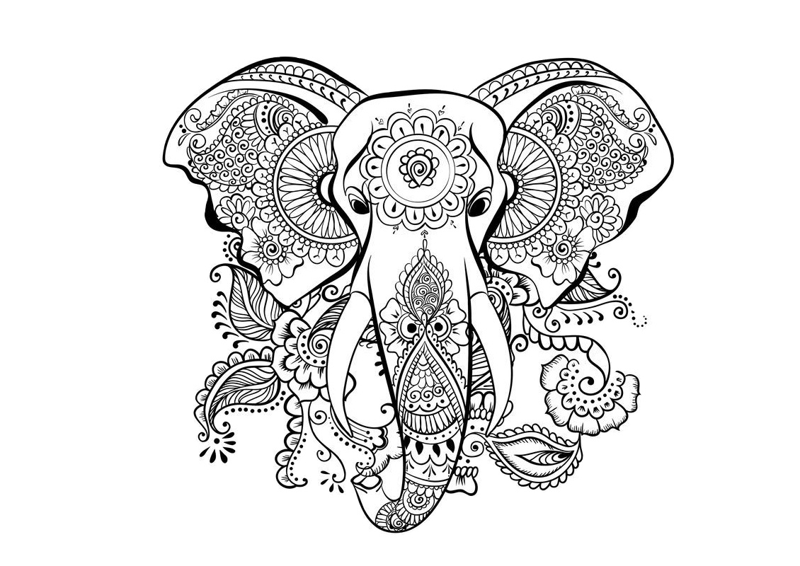 Download Stress Relieving Elephant Adult Coloring Pages Mandala ...